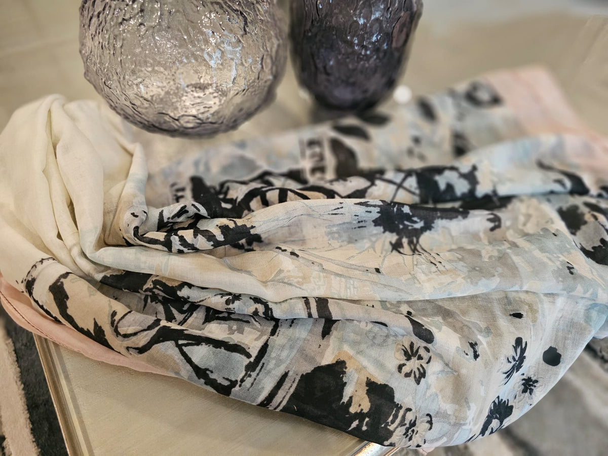Arabic Lawn Scarf – Abstract Ink Floral Print