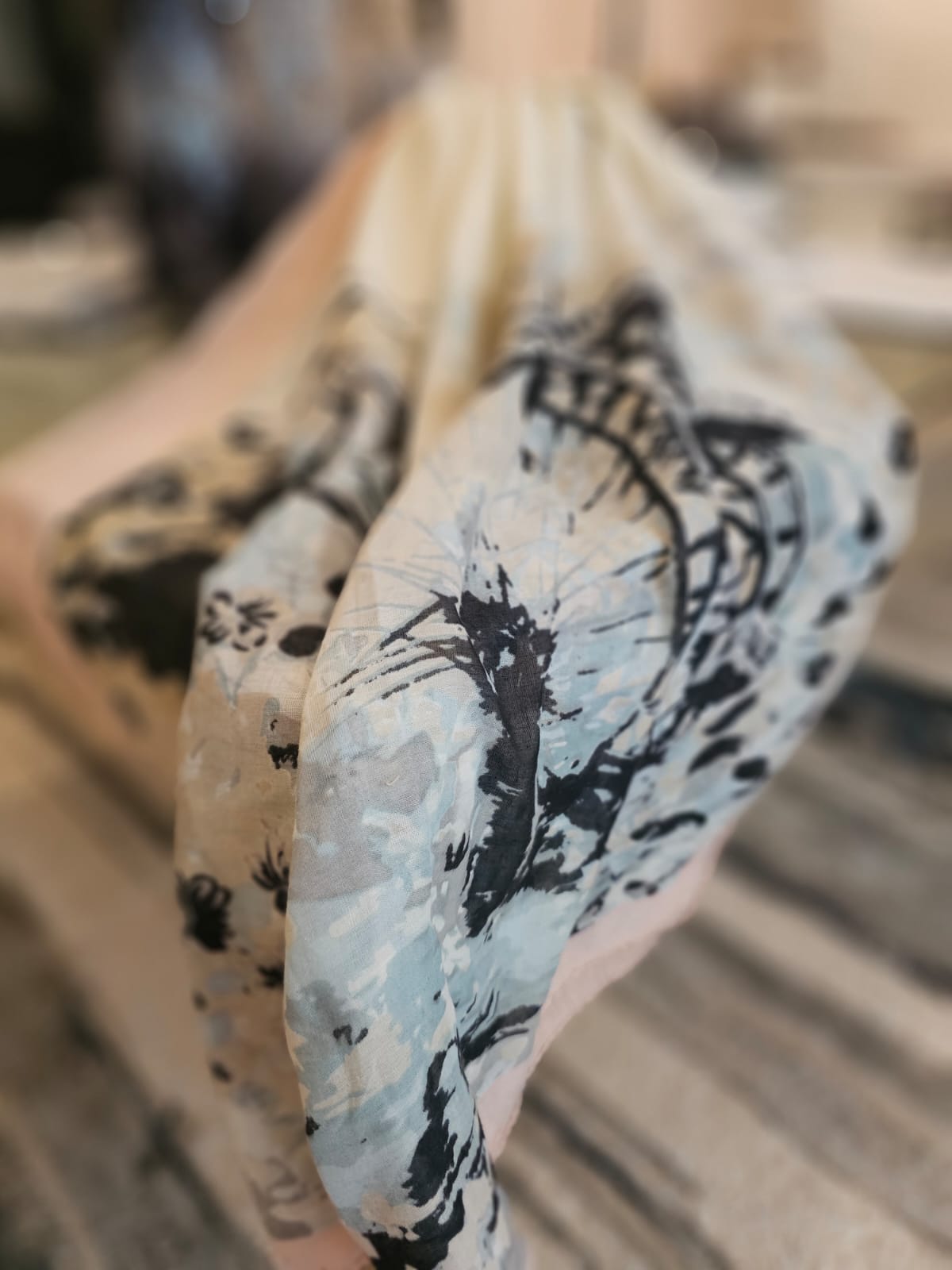 Arabic Lawn Scarf – Abstract Ink Floral Print