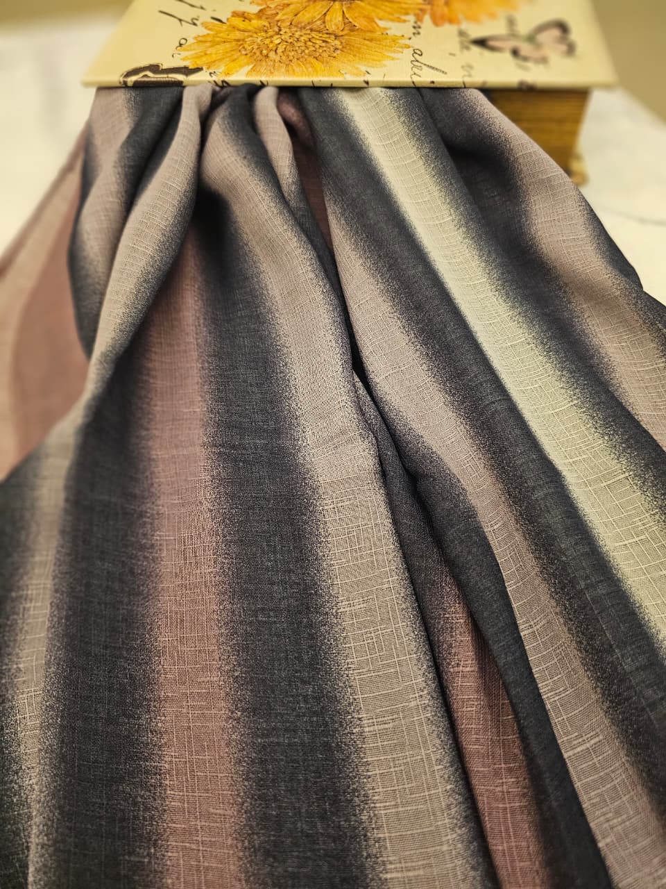 Turkish Textured Printed Lawn - Striped Ombré (Taupe Pink)