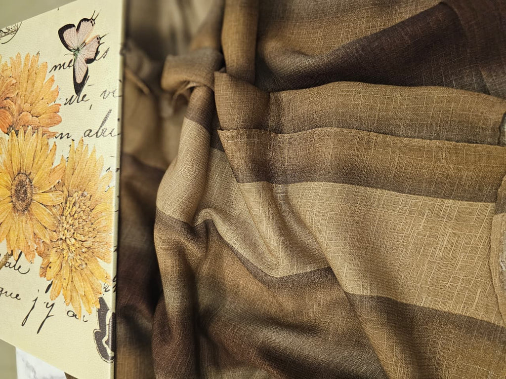 Turkish Textured Printed Lawn - Striped Ombré (Brown & Tan)