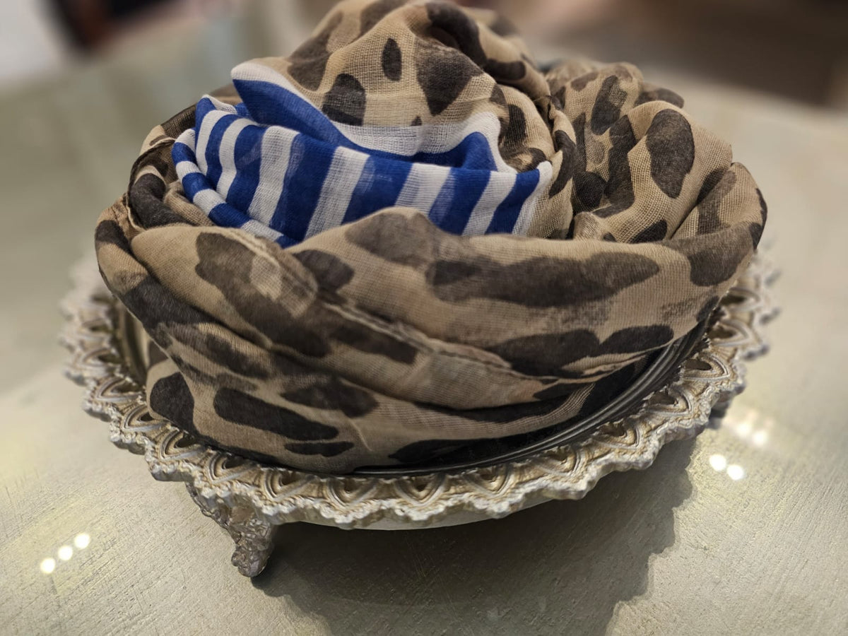 Arabic Lawn Scarf – Stripe & Leopard Border