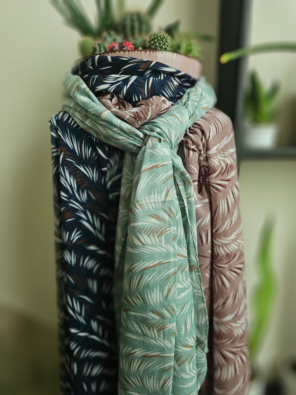 Turkish Textured Printed Lawn - Tropical Leaf Print
