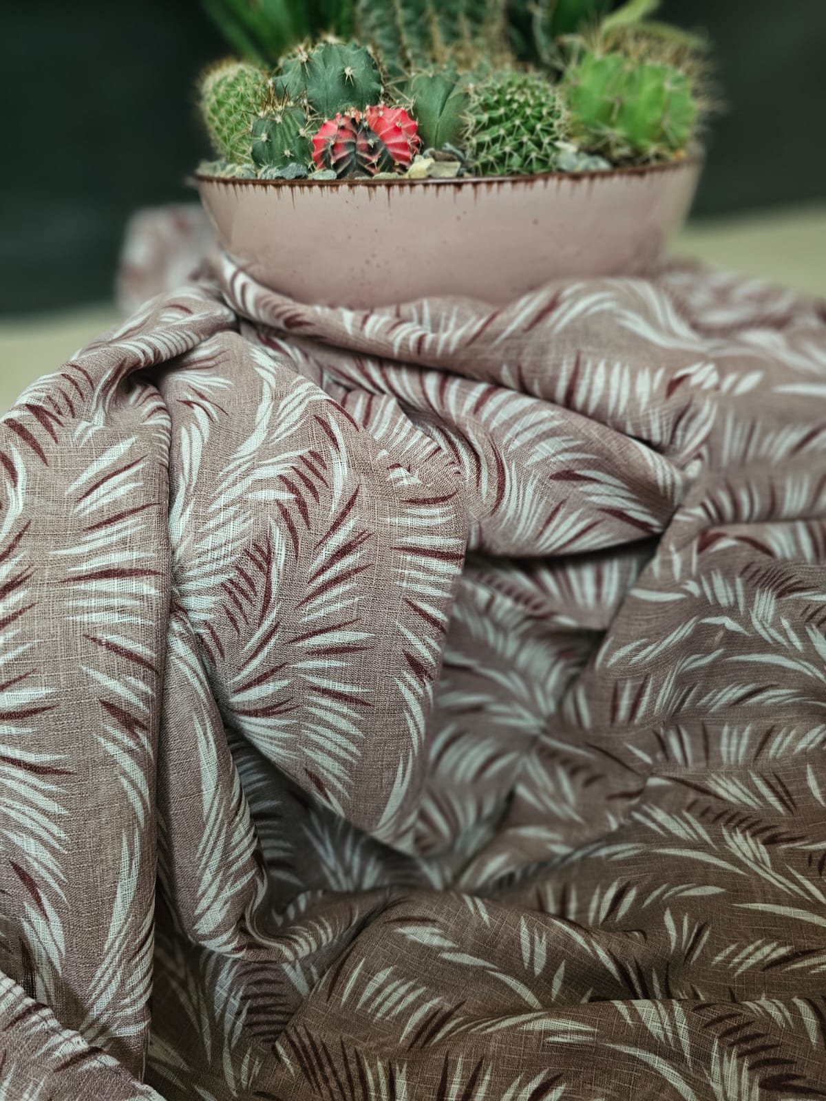 Turkish Textured Printed Lawn - Tropical Leaf Print