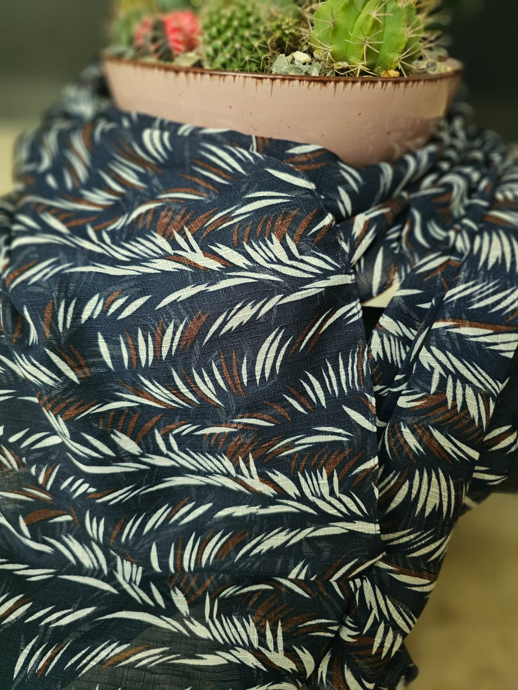 Turkish Textured Printed Lawn - Tropical Leaf Print