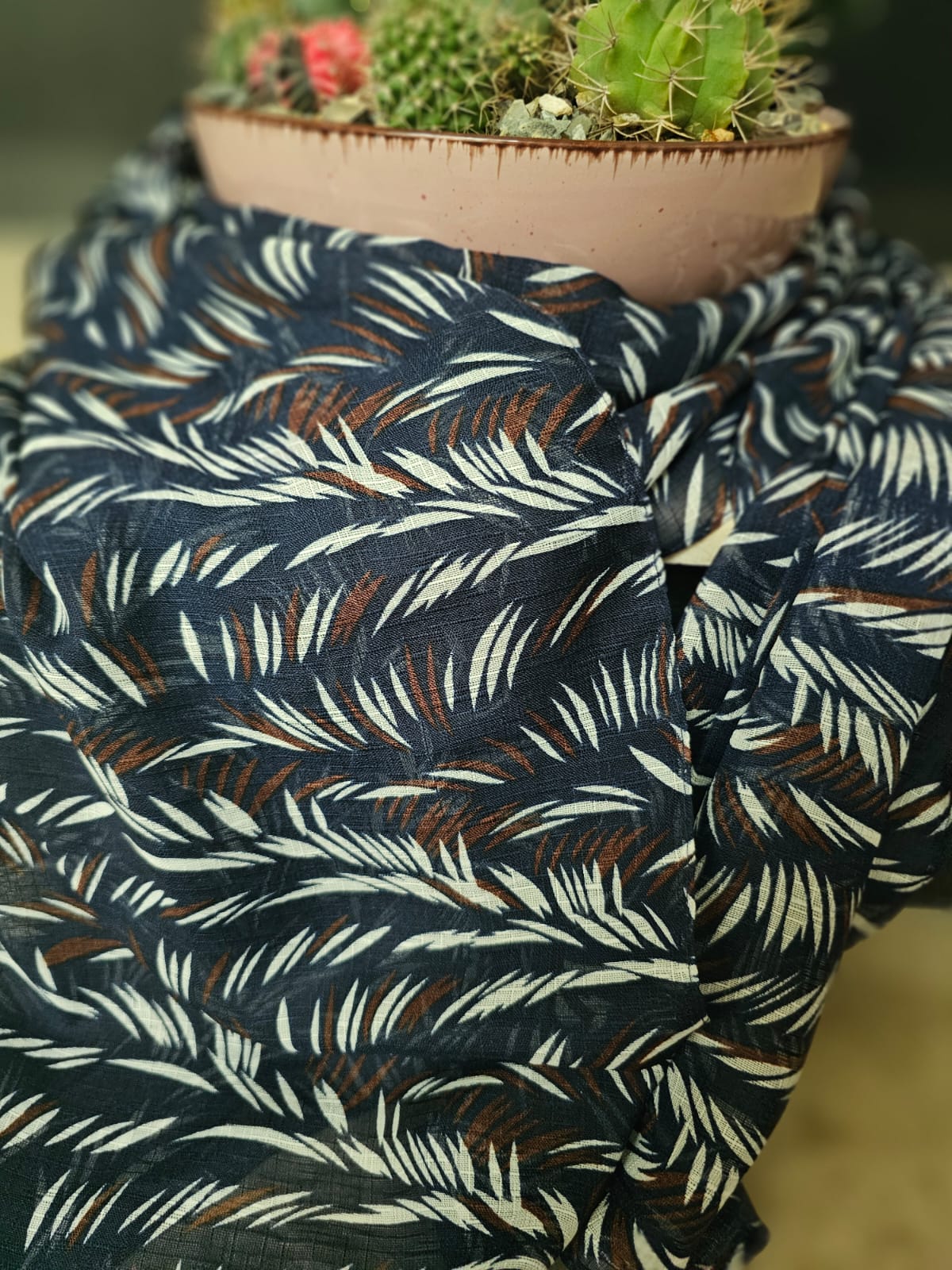 Turkish Textured Printed Lawn - Tropical Leaf Print