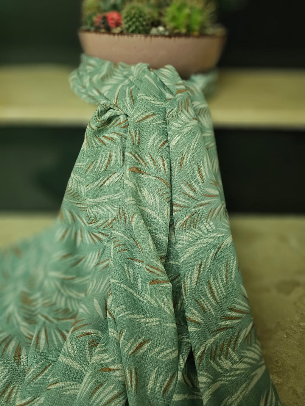Turkish Textured Printed Lawn - Tropical Leaf Print