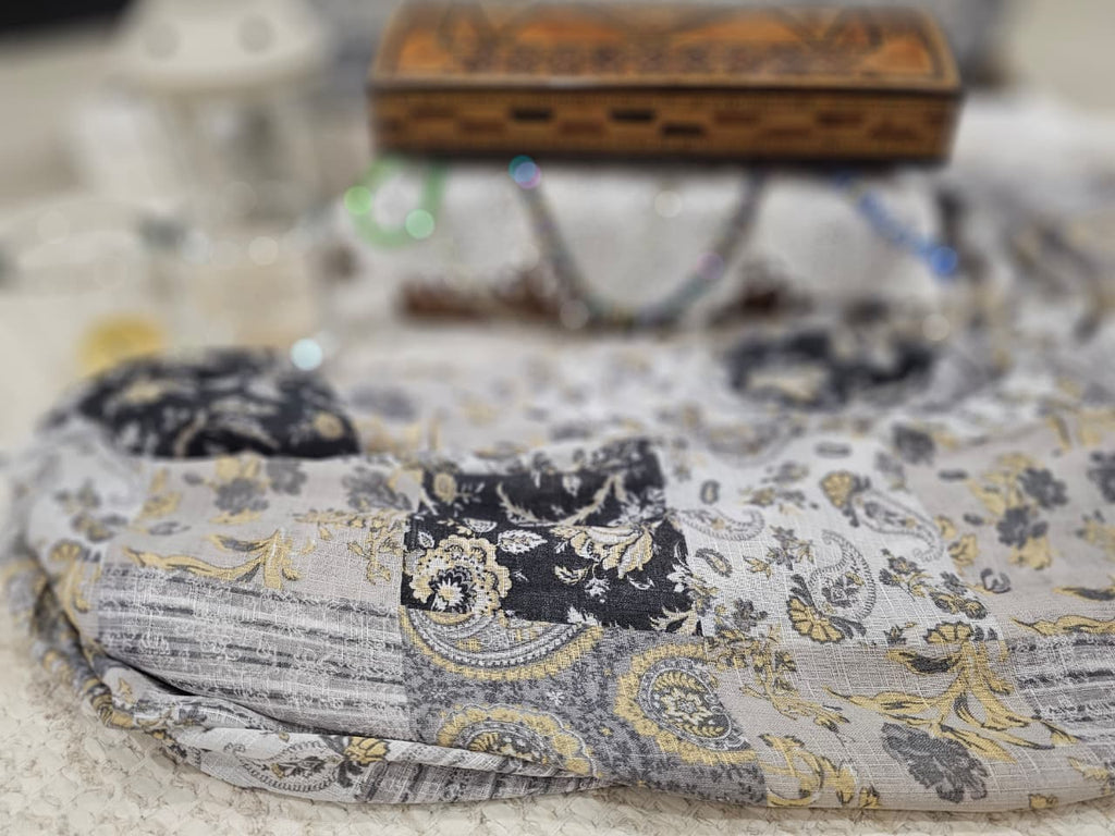 Turkish Textured Printed Lawn - Patchwork Floral-Paisley Print