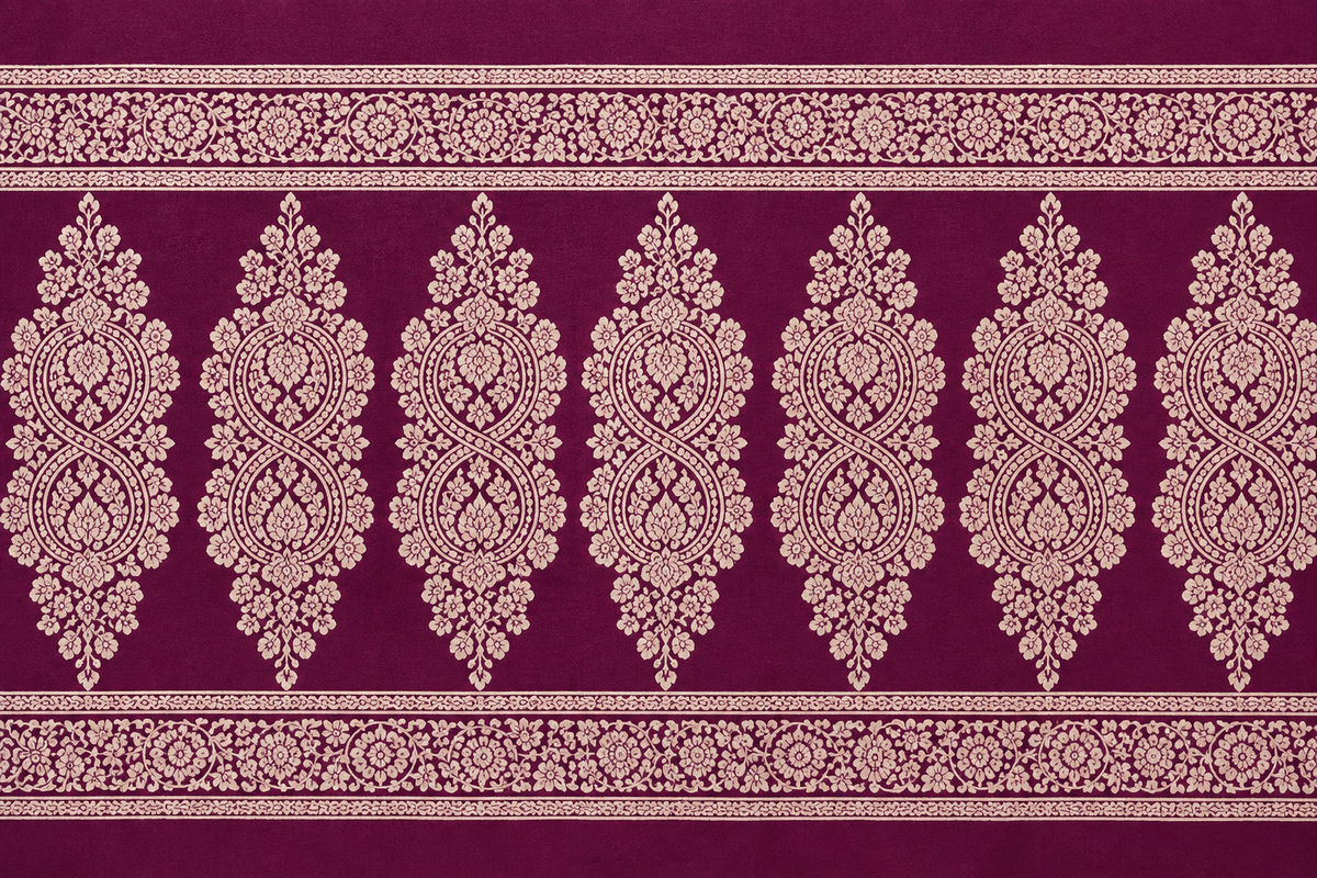 Silver Grey & Deep Plum Cotton Banarsi 3 Piece Unstitched Suit Ciyaab