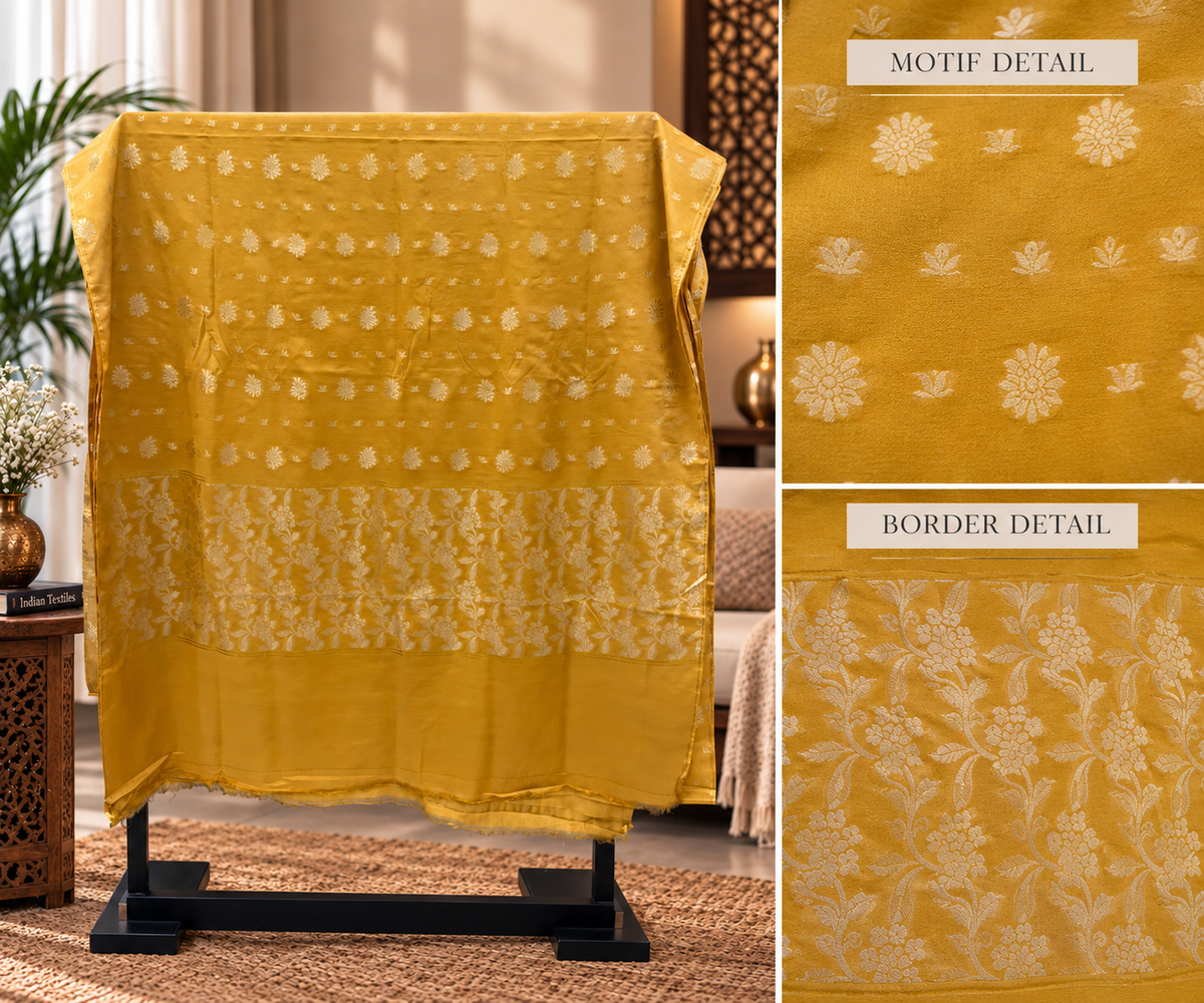 Mustard Yellow Cotton Banarsi 3 Piece Unstitched Suit Ciyaab