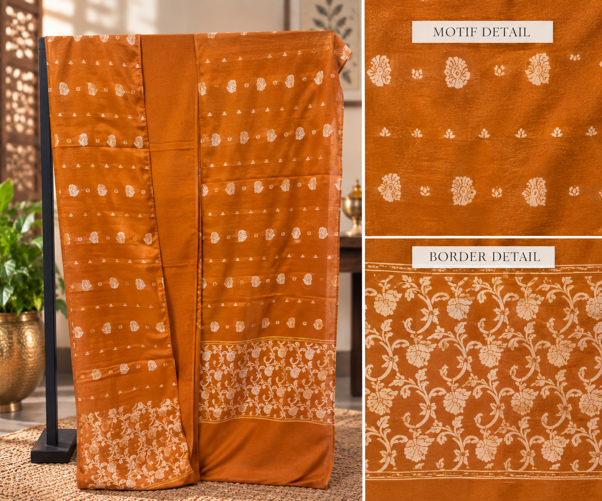 Burnt Orange Cotton Banarsi 3 Piece Unstitched Suit Ciyaab